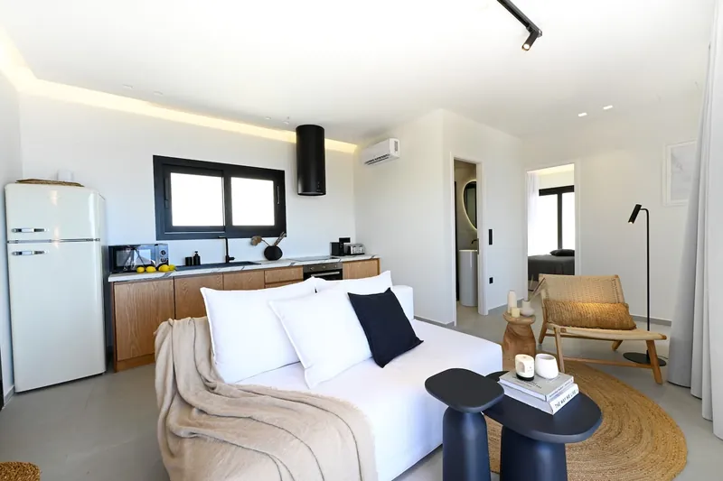 The open-plan living room and kitchen